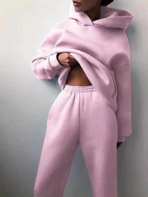 NOUVEAU RICHE Kapuzenpulli und Jogginghose Set Damen Weiches Material Warm Rosa