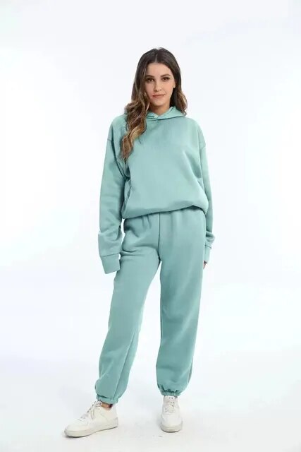 NOUVEAU RICHE Kapuzenpulli und Jogginghose Set Damen Weiches Material Warm Hellgrün