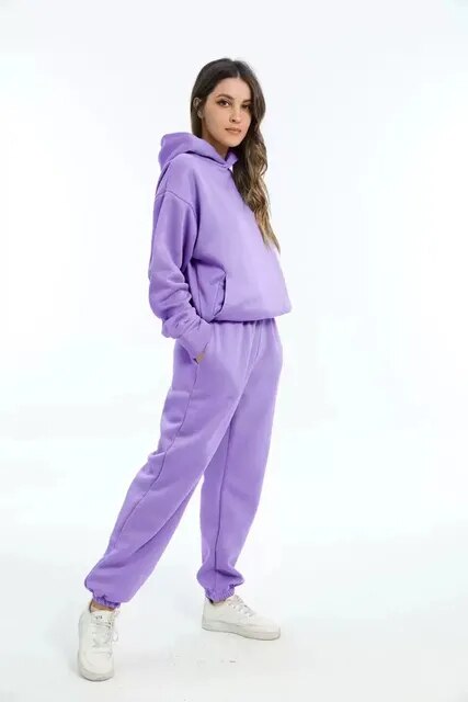 NOUVEAU RICHE Kapuzenpulli und Jogginghose Set Damen Weiches Material Warm Violett