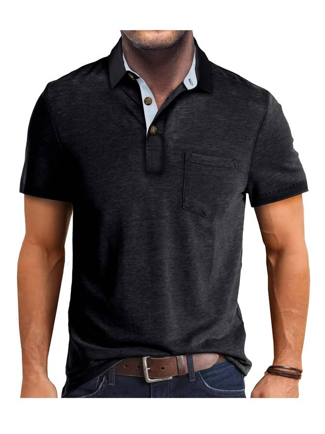 NOUVEAU RICHE Slim Fit Polohemd Für Herren Aus Baumwollmischung Kurzarm Schwarz