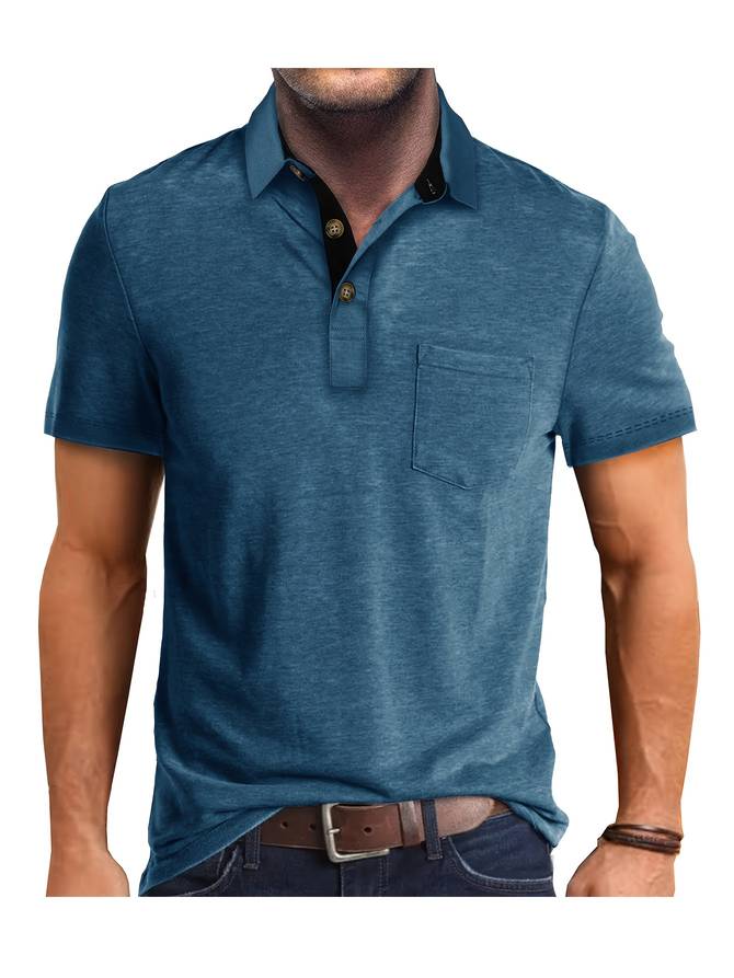 NOUVEAU RICHE Slim Fit Polohemd Für Herren Aus Baumwollmischung Kurzarm Blau