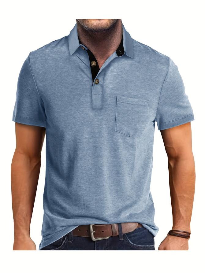 NOUVEAU RICHE Slim Fit Polohemd Für Herren Aus Baumwollmischung Kurzarm Hellblau