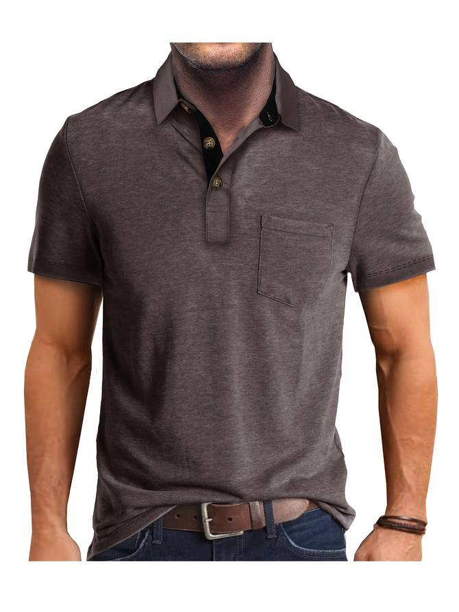 NOUVEAU RICHE Slim Fit Polohemd Für Herren Aus Baumwollmischung Kurzarm Braun