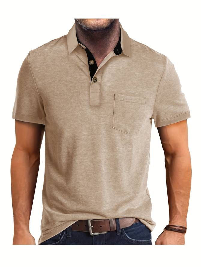 NOUVEAU RICHE Slim Fit Polohemd Für Herren Aus Baumwollmischung Kurzarm Khaki