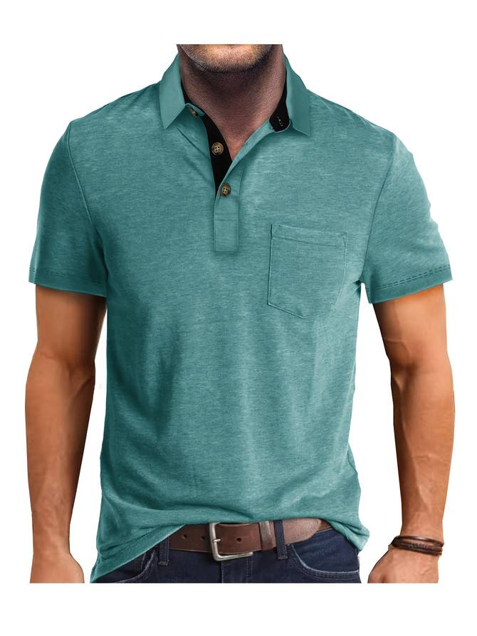 NOUVEAU RICHE Slim Fit Polohemd Für Herren Aus Baumwollmischung Kurzarm Türkis