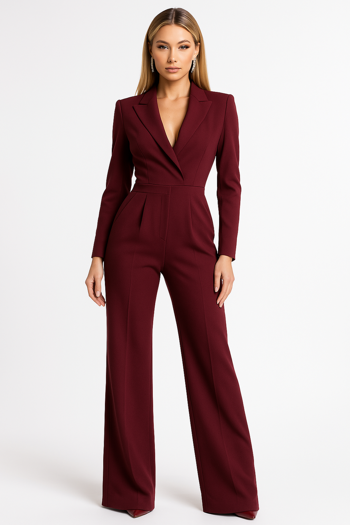 NOUVEAU RICHE Eleganter Jumpsuit mit V-Ausschnitt und weitem Bein für Damen Rot