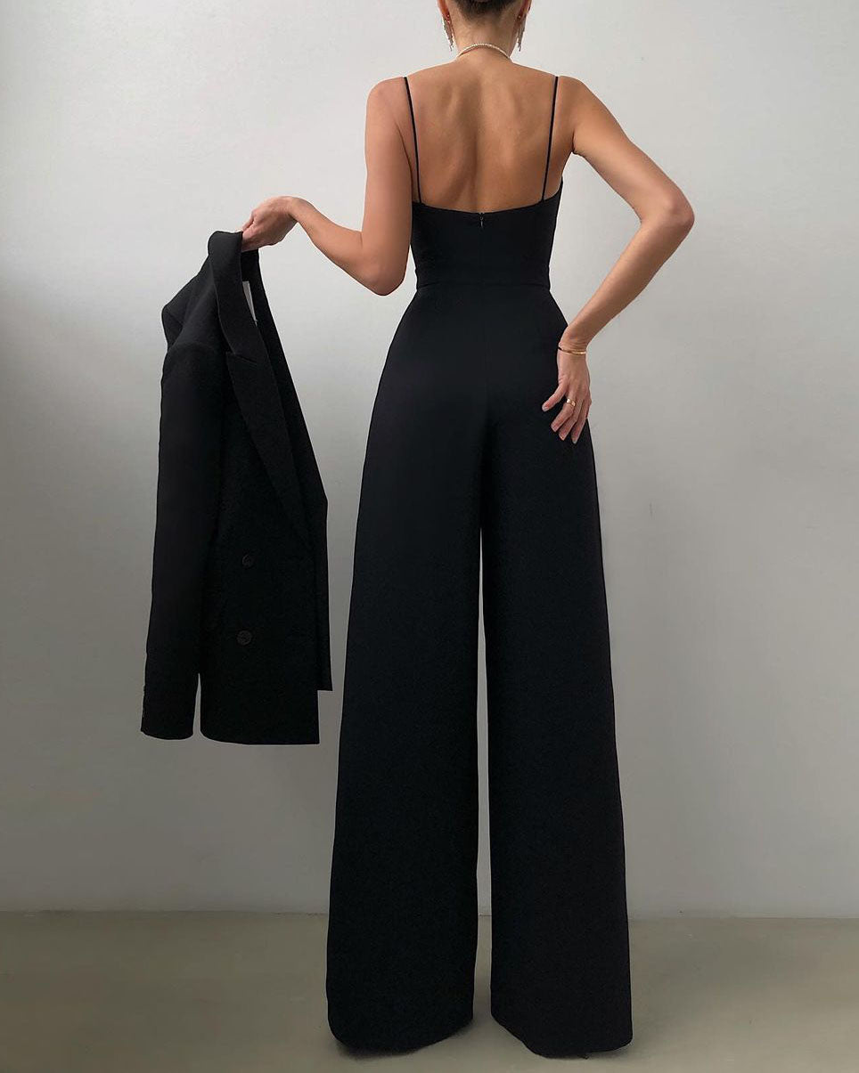 NOUVEAU RICHE Eleganter Jumpsuit Hohe Taille Gerades Bein Spaghettiträger