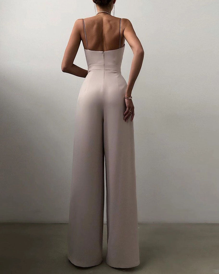 NOUVEAU RICHE Eleganter Jumpsuit Hohe Taille Gerades Bein Spaghettiträger