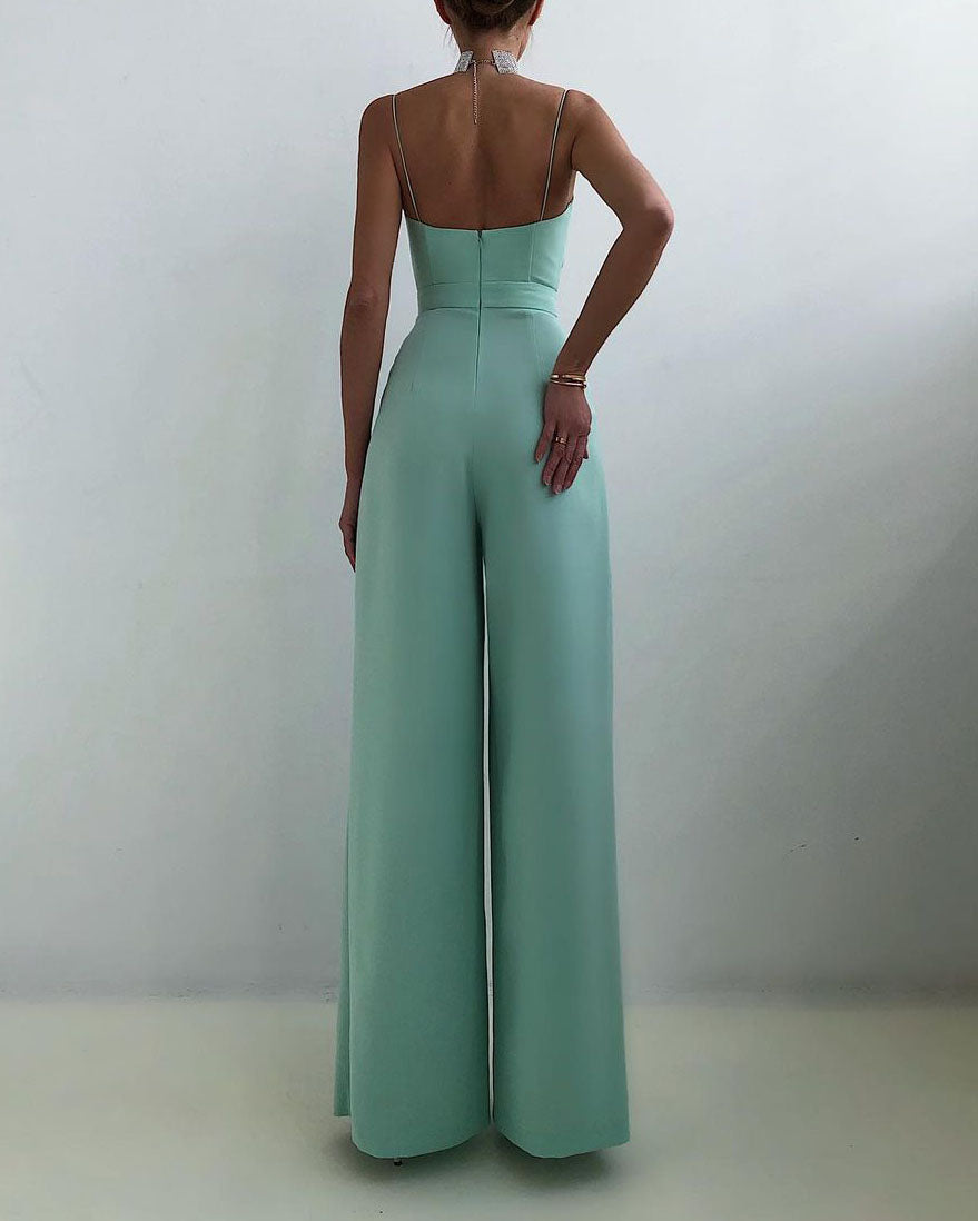 NOUVEAU RICHE Eleganter Jumpsuit Hohe Taille Gerades Bein Spaghettiträger