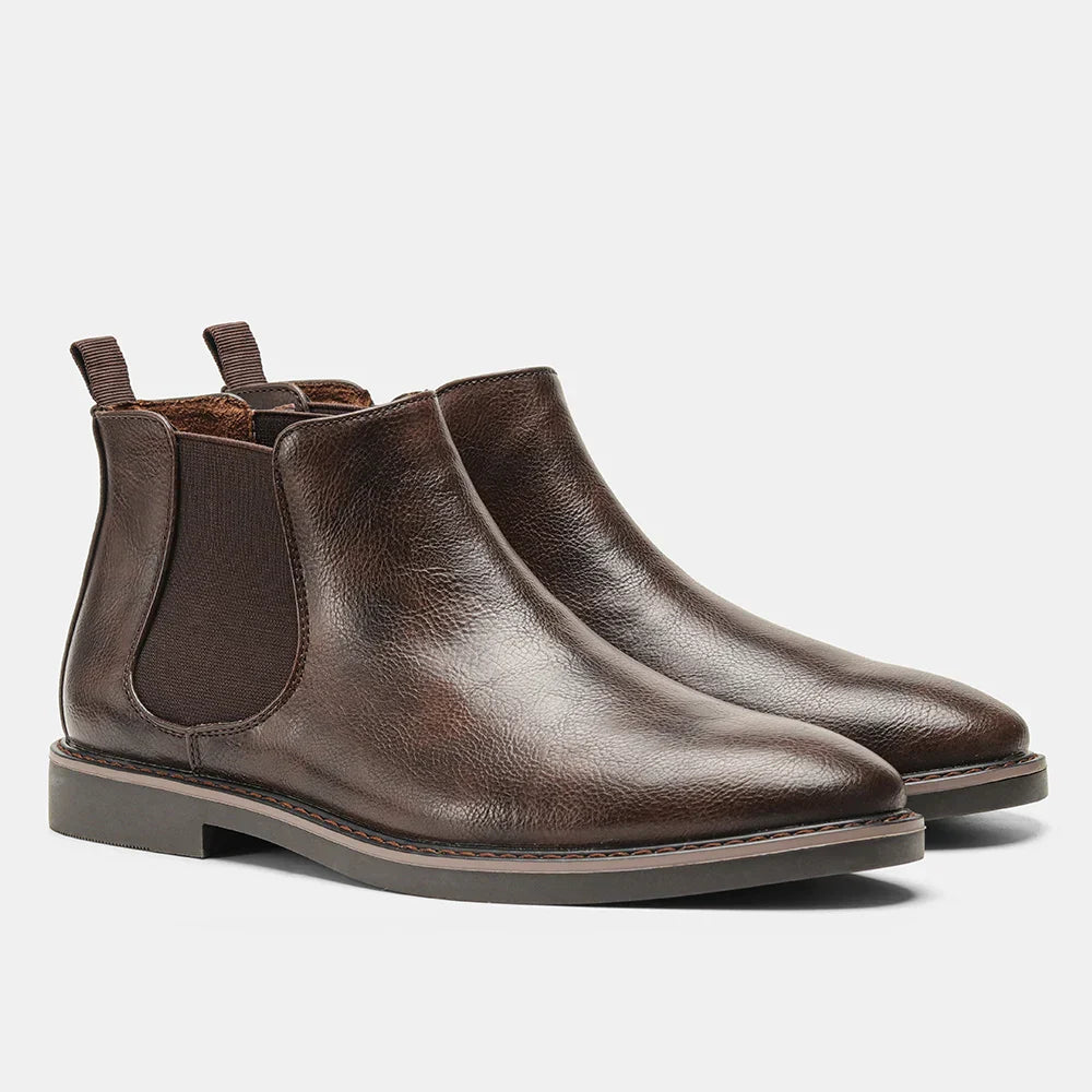 NOUVEAU RICHE Chelsea Stiefel Leder Bequem Komfort Alltagsstil Herren Dunkelbraun