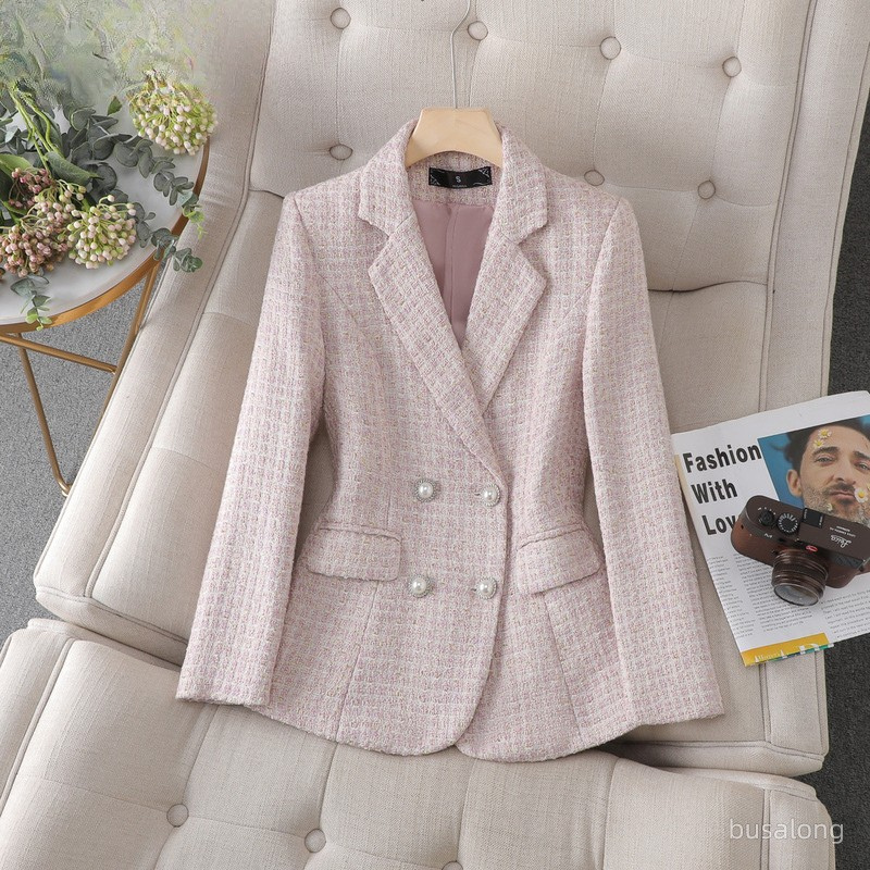 NOUVEAU RICHE Karierte Blazerjacke Slim Fit Maßgeschneidertes Karodesign für Damen Eleganter Schnitt Vielseitig Kombinierbar Komfortabler Tragekomfort Rosa