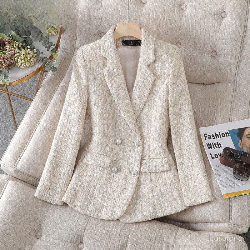 NOUVEAU RICHE Karierte Blazerjacke Slim Fit Maßgeschneidertes Karodesign für Damen Eleganter Schnitt Vielseitig Kombinierbar Komfortabler Tragekomfort Aprikose