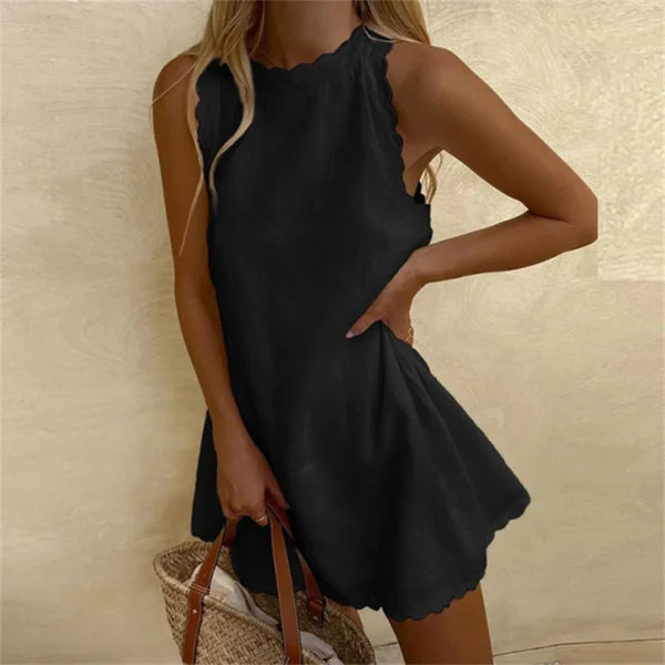 NOUVEAU RICHE Leinenkleid Mit Roter Rundhals Komfortabel Für Damen Schwarz