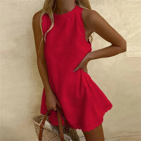 NOUVEAU RICHE Leinenkleid Mit Roter Rundhals Komfortabel Für Damen Rot