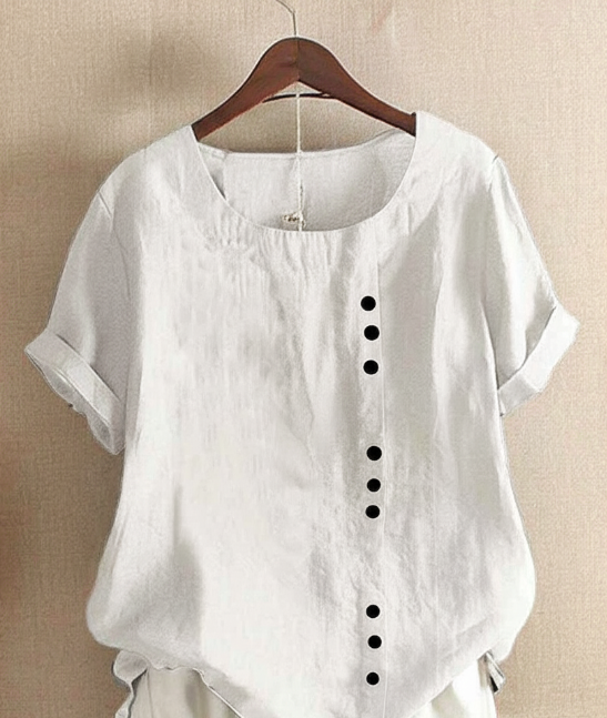 NOUVEAU RICHE Flōre | Unifarbenes Kurzarm-Bluse mit Rundhalsausschnitt Weiß