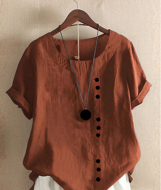 NOUVEAU RICHE Flōre | Unifarbenes Kurzarm-Bluse mit Rundhalsausschnitt Braun