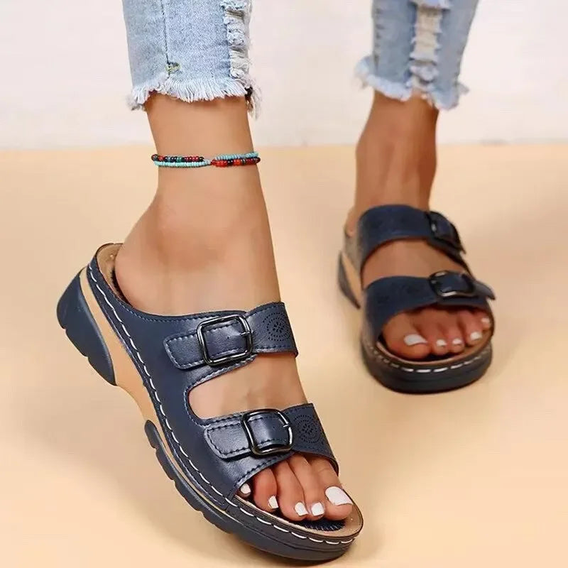 NOUVEAU RICHE Sephira | Damen-Sandalen – Ultimativer Komfort & weiche Druckentlastung Marineblau