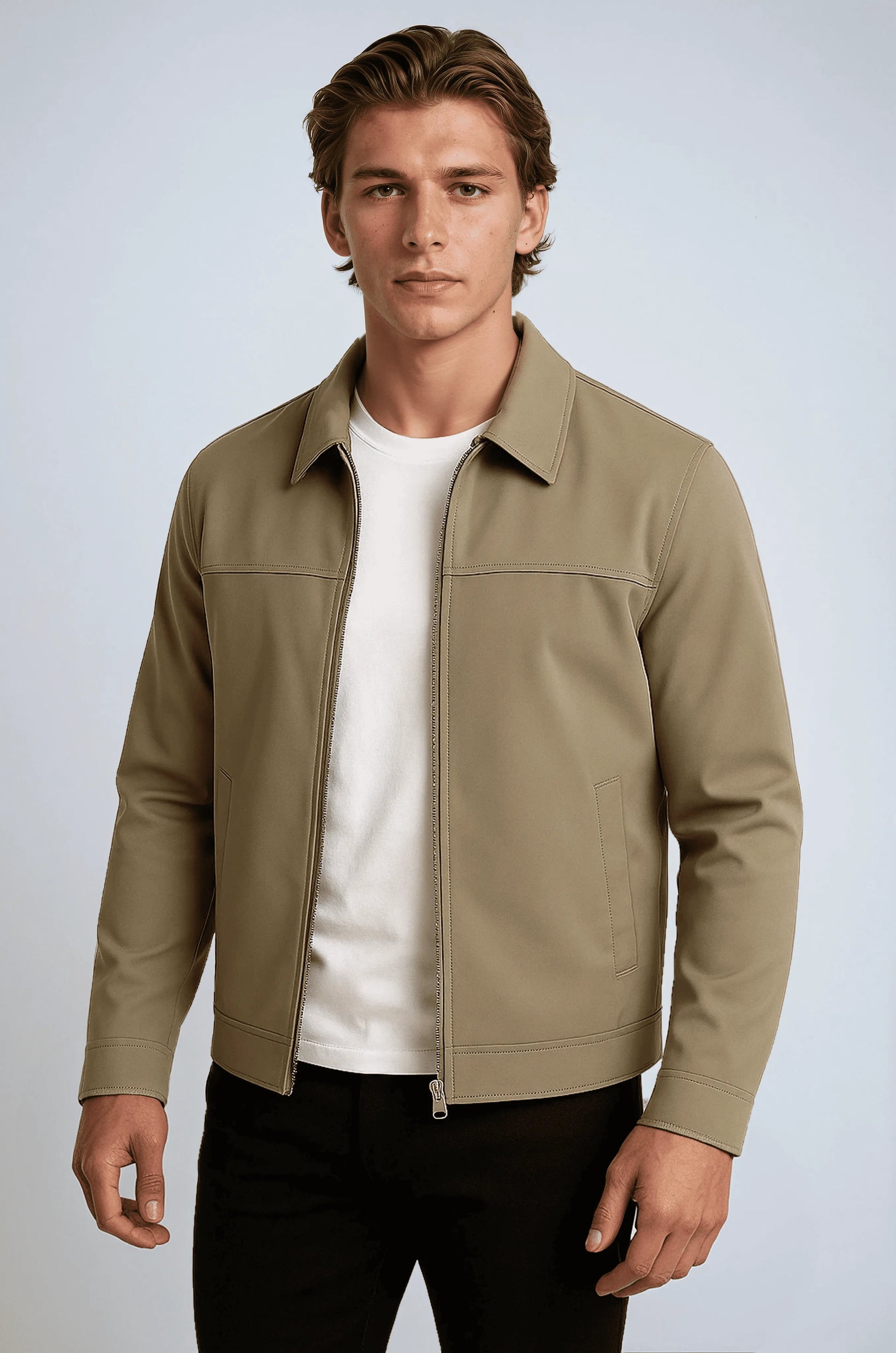 NOUVEAU RICHE Khakifarbene Freizeitjacke Mit Klassischem Kragen Und Weichem Karierter Innenfutter Für Herren Und Damen Ideale Jacke Für Wechselhaftes Wetter Khaki