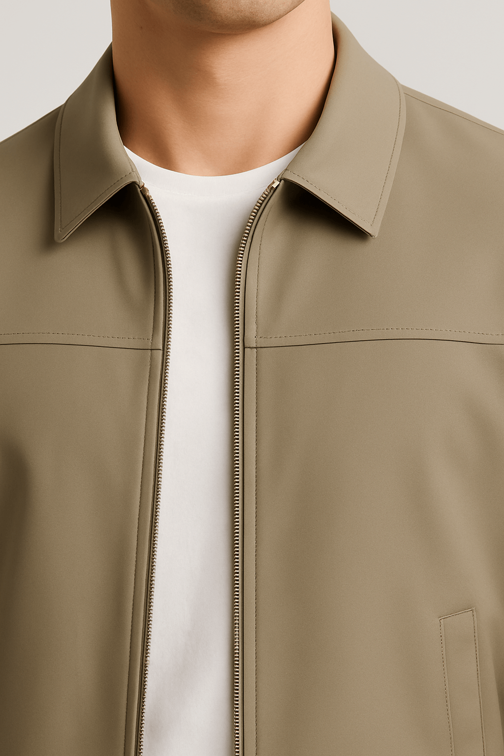 NOUVEAU RICHE Khakifarbene Freizeitjacke Mit Klassischem Kragen Und Weichem Karierter Innenfutter Für Herren Und Damen Ideale Jacke Für Wechselhaftes Wetter