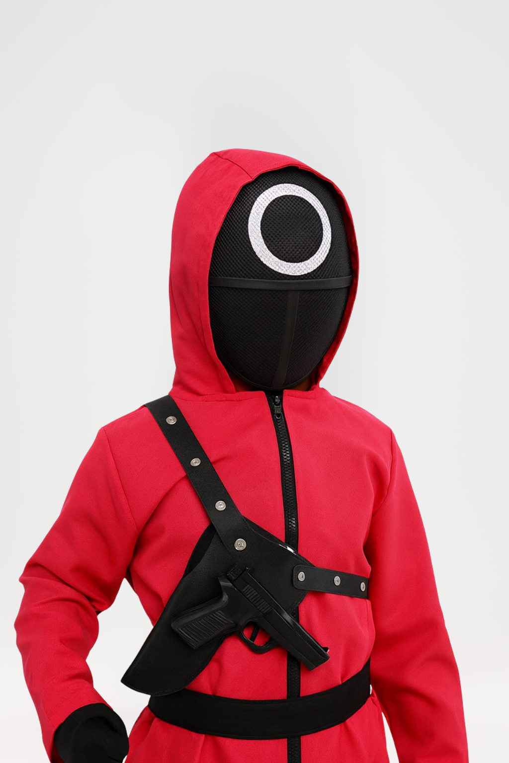 NOUVEAU RICHE Kinder-Wachmann-Overall Kapuzenmasken-Outfit Roter Overall Gürtel Handschuhen
