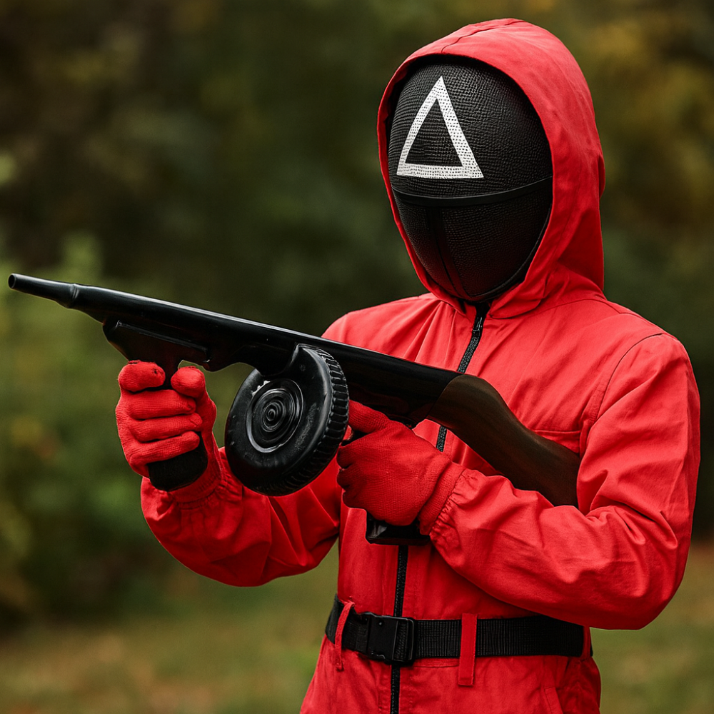 NOUVEAU RICHE Kinder-Wachmann-Overall Kapuzenmasken-Outfit Roter Overall Gürtel Handschuhen