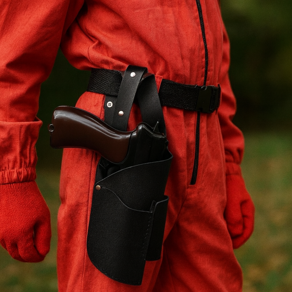 NOUVEAU RICHE Kinder-Wachmann-Overall Kapuzenmasken-Outfit Roter Overall Gürtel Handschuhen