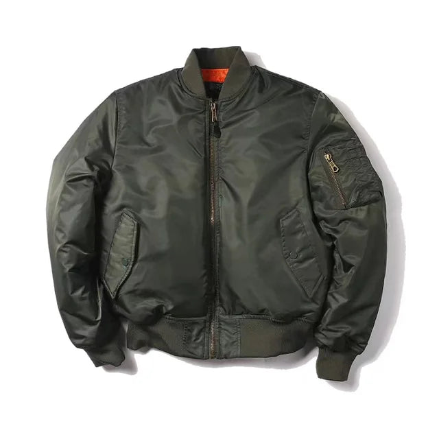 NOUVEAU RICHE Klassische Bomberjacke MA1 Winddicht Wasserabweisend Nylon Armeegrün