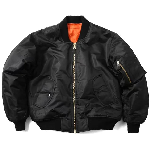 NOUVEAU RICHE Klassische Bomberjacke MA1 Winddicht Wasserabweisend Nylon Schwarz
