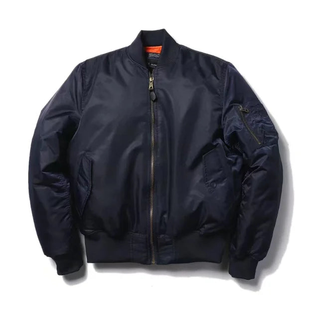 NOUVEAU RICHE Klassische Bomberjacke MA1 Winddicht Wasserabweisend Nylon Marineblau