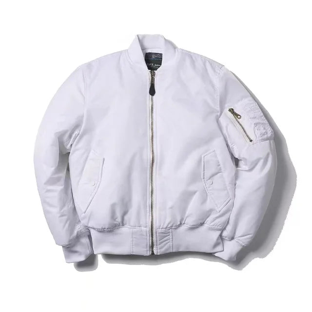 NOUVEAU RICHE Klassische Bomberjacke MA1 Winddicht Wasserabweisend Nylon Weiß