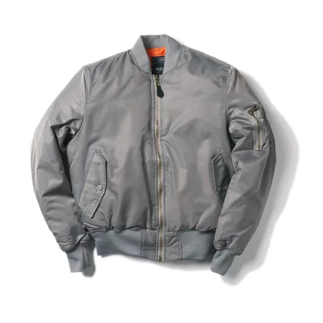 NOUVEAU RICHE Klassische Bomberjacke MA1 Winddicht Wasserabweisend Nylon Grau