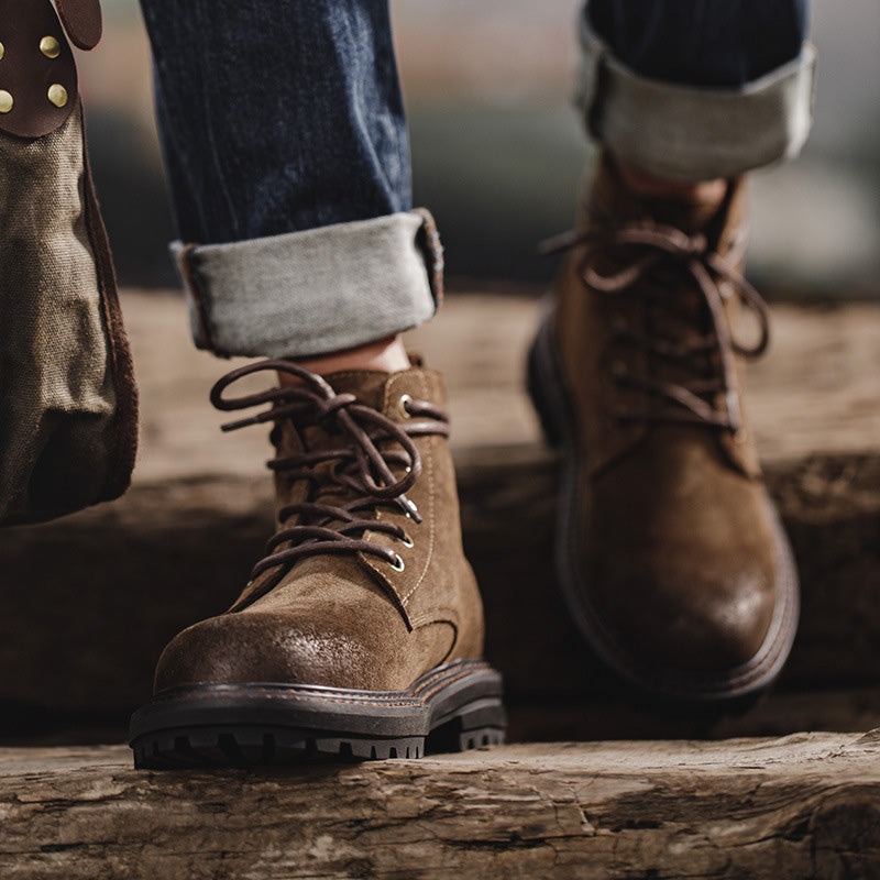 NOUVEAU RICHE Klassische Arbeitsstiefel Aus Rindswildleder Mit Ölwachs Für Herren Wetterfest Und Langlebig Braun