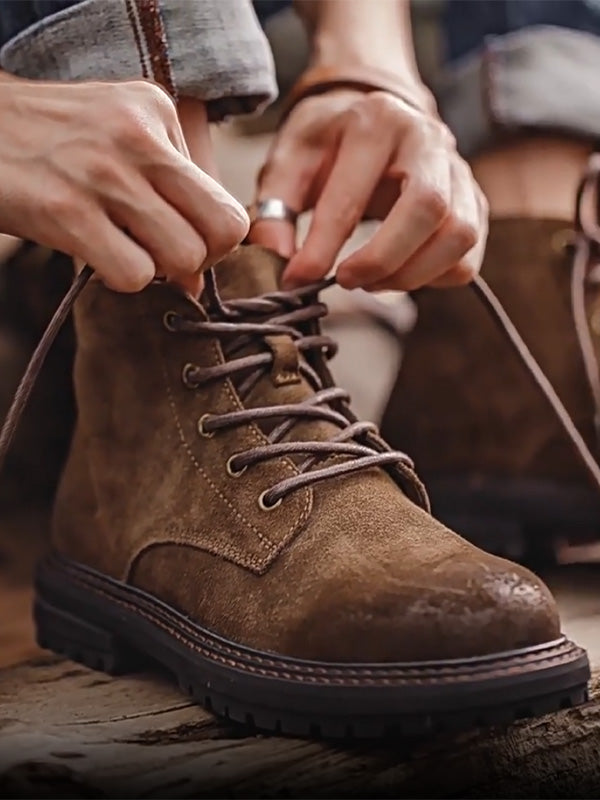 NOUVEAU RICHE Klassische Arbeitsstiefel Aus Rindswildleder Mit Ölwachs Für Herren Wetterfest Und Langlebig
