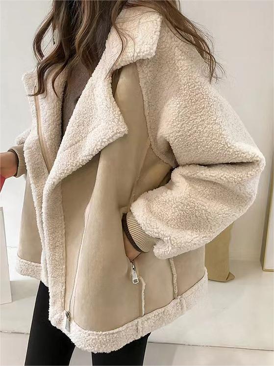 NOUVEAU RICHE Oversize Wildlederjacke Aus Veganem Pelz Reverskragen Aprikose