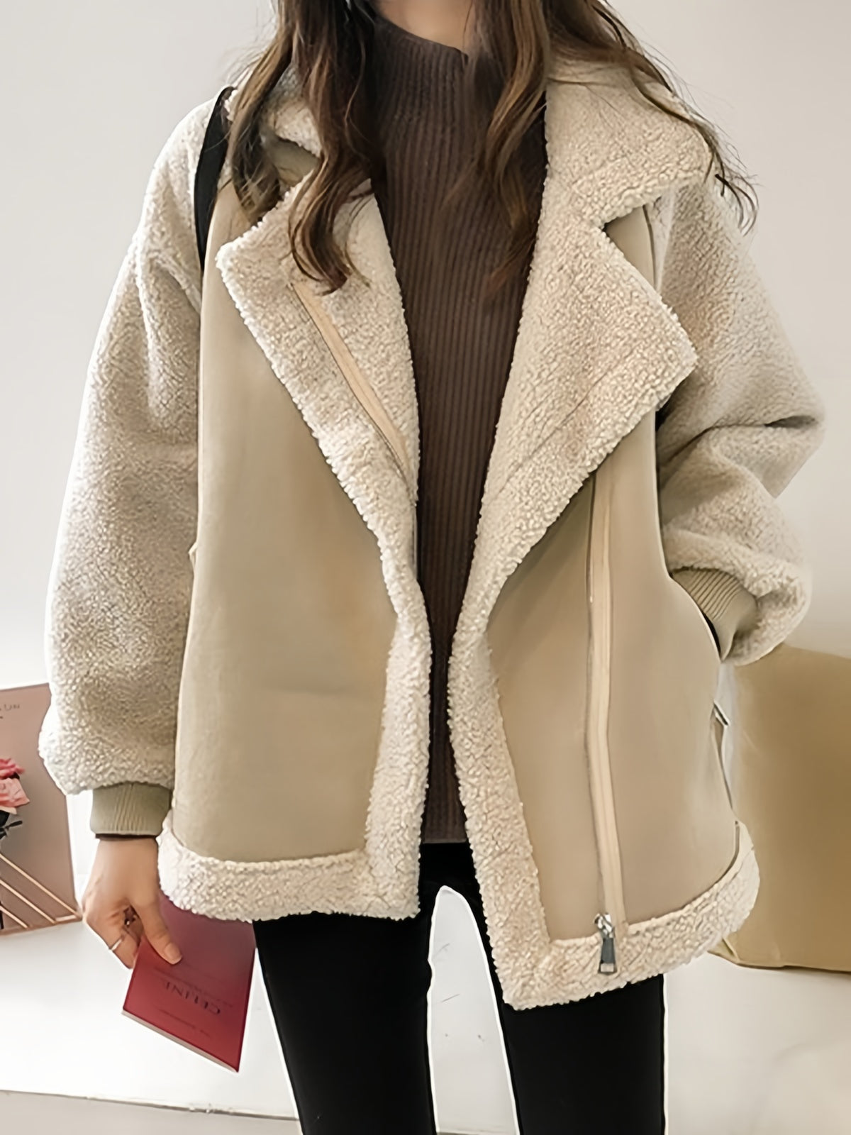 NOUVEAU RICHE Oversize Wildlederjacke Aus Veganem Pelz Reverskragen
