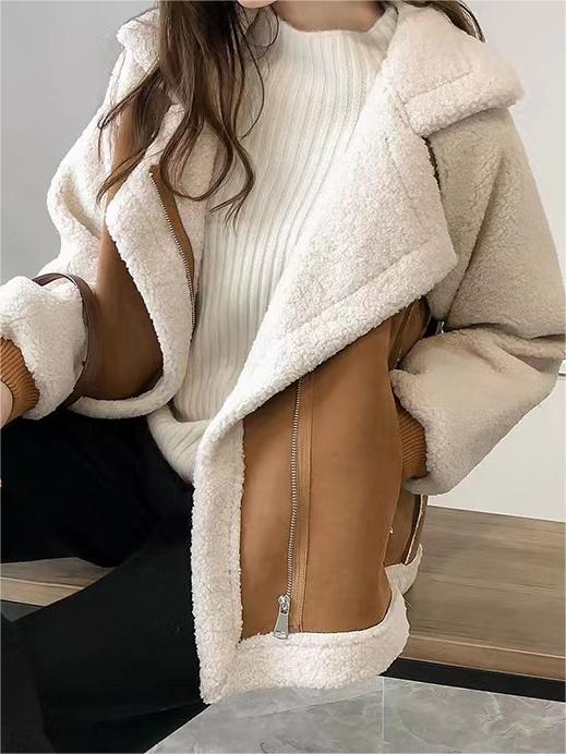 NOUVEAU RICHE Oversize Wildlederjacke Aus Veganem Pelz Reverskragen Braun