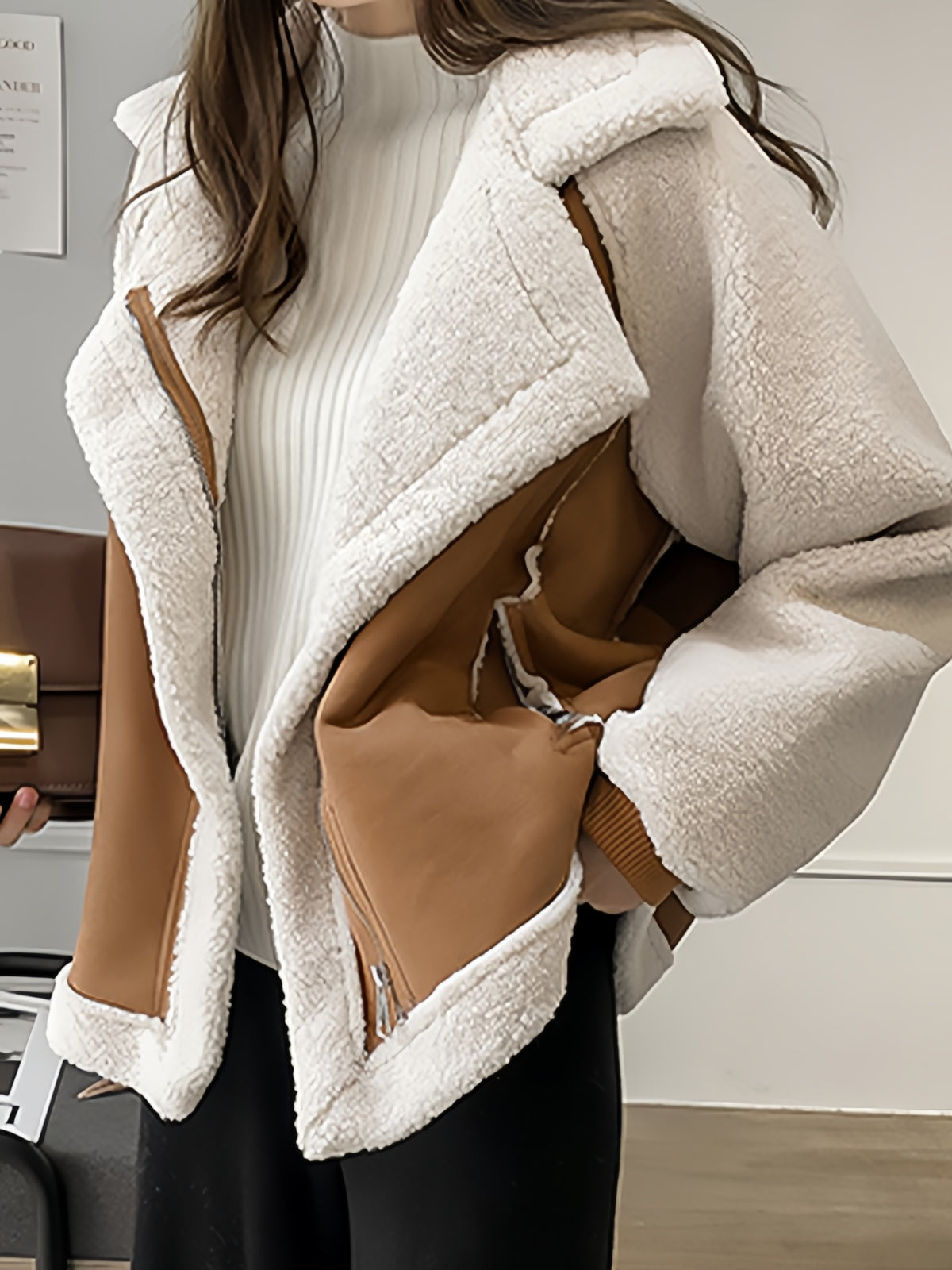 NOUVEAU RICHE Oversize Wildlederjacke Aus Veganem Pelz Reverskragen