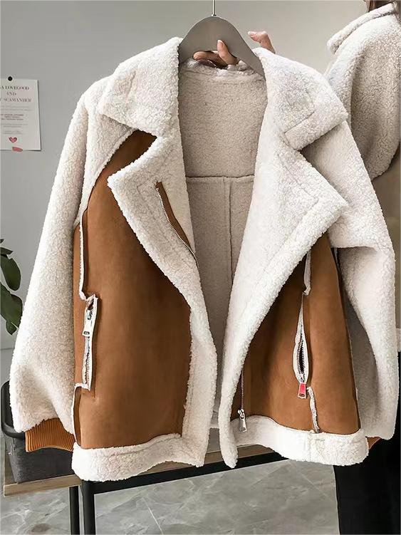NOUVEAU RICHE Oversize Wildlederjacke Aus Veganem Pelz Reverskragen