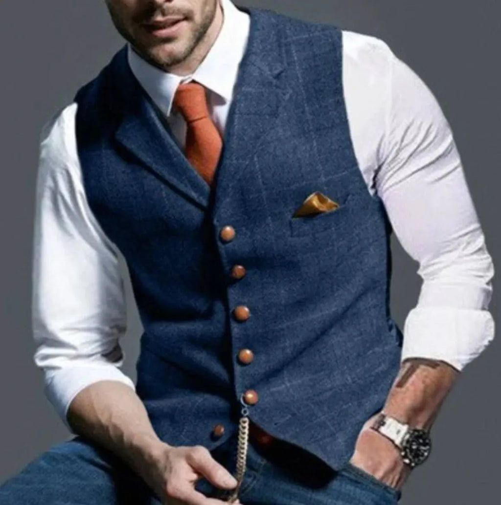 NOUVEAU RICHE Klassische Weste Herren V-Ausschnitt für formelle Anlässe – Schwarz Blau