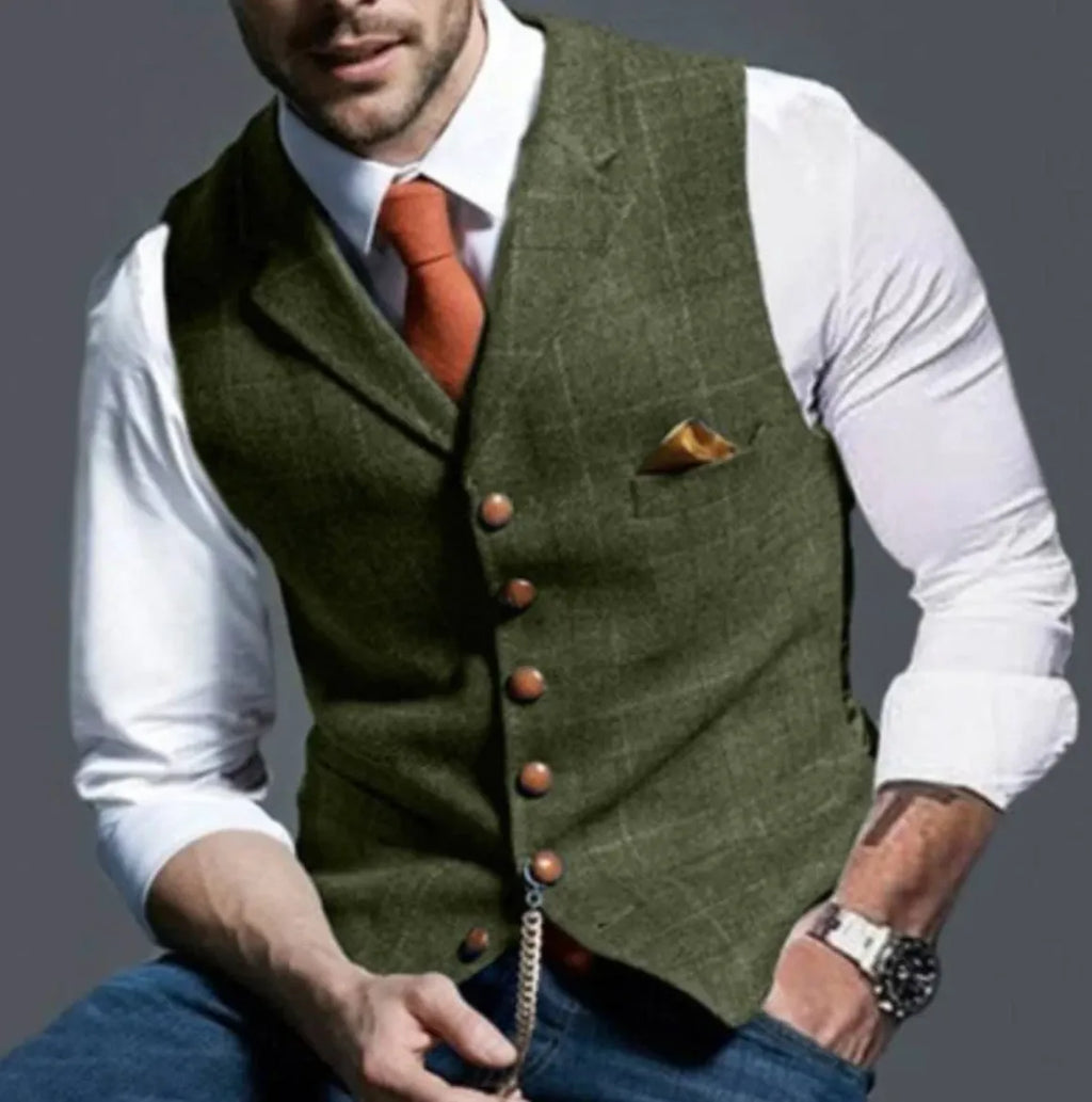 NOUVEAU RICHE Klassische Weste Herren V-Ausschnitt für formelle Anlässe – Schwarz Olive