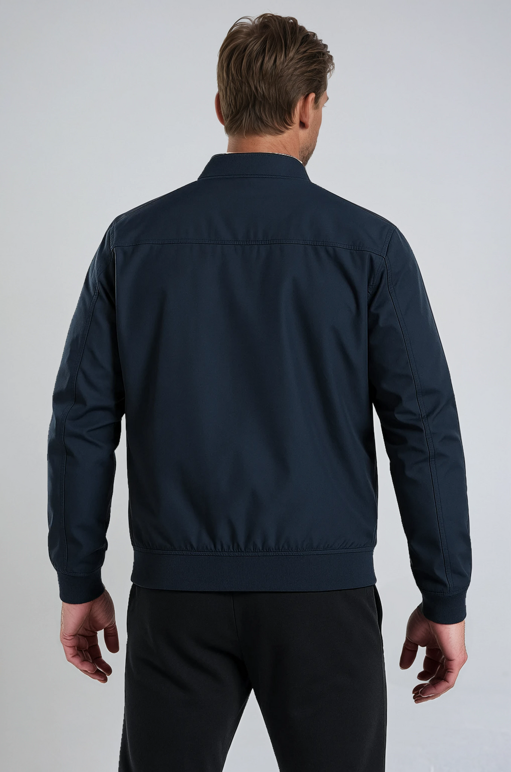NOUVEAU RICHE Klassische Dunkelblaue Bomberjacke Für Herren Mit Reißverschluss Leichte Übergangsjacke Aus Strapazierfähigem Polyester Mit Taschen Und Gerippten Kanten