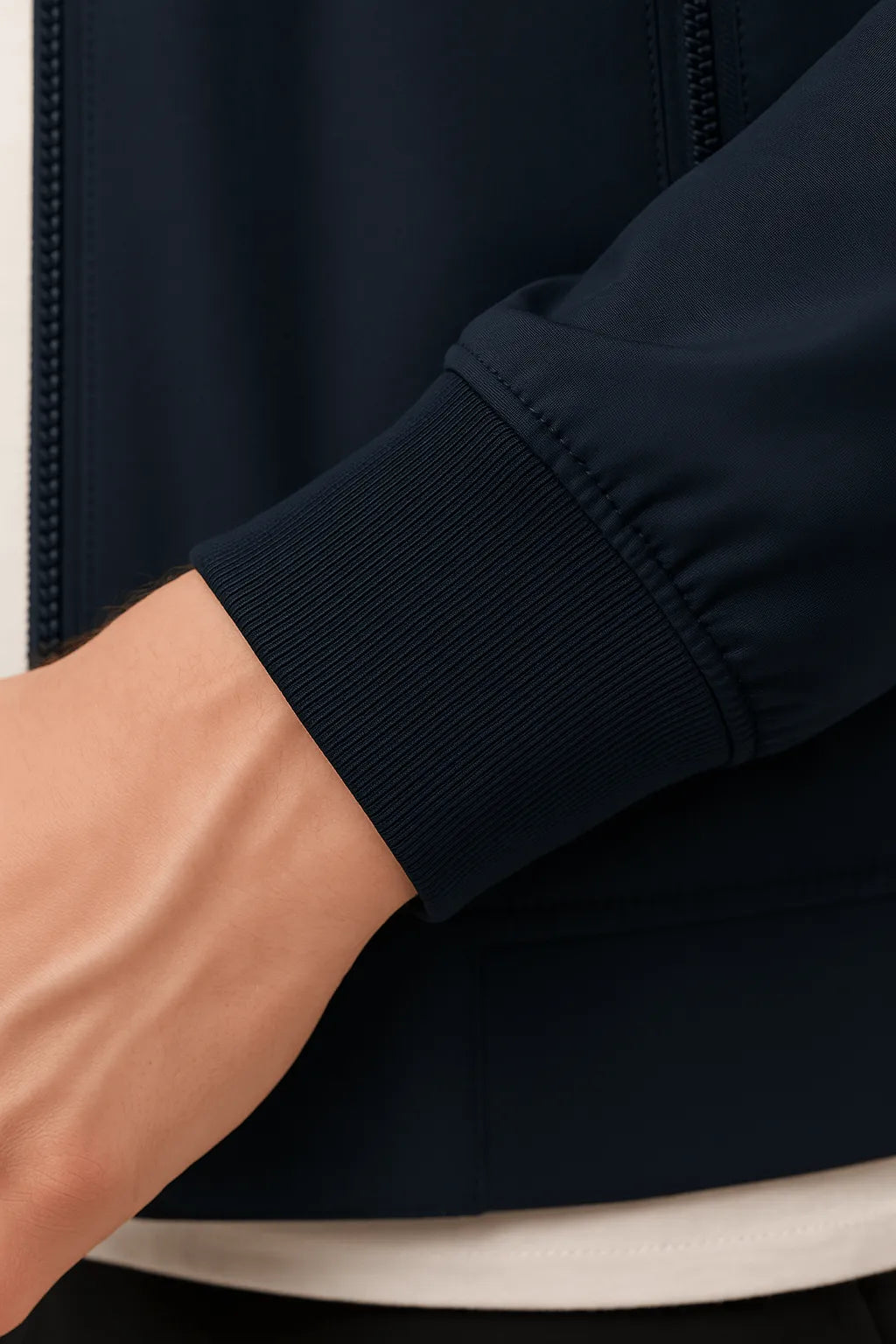 NOUVEAU RICHE Klassische Dunkelblaue Bomberjacke Für Herren Mit Reißverschluss Leichte Übergangsjacke Aus Strapazierfähigem Polyester Mit Taschen Und Gerippten Kanten