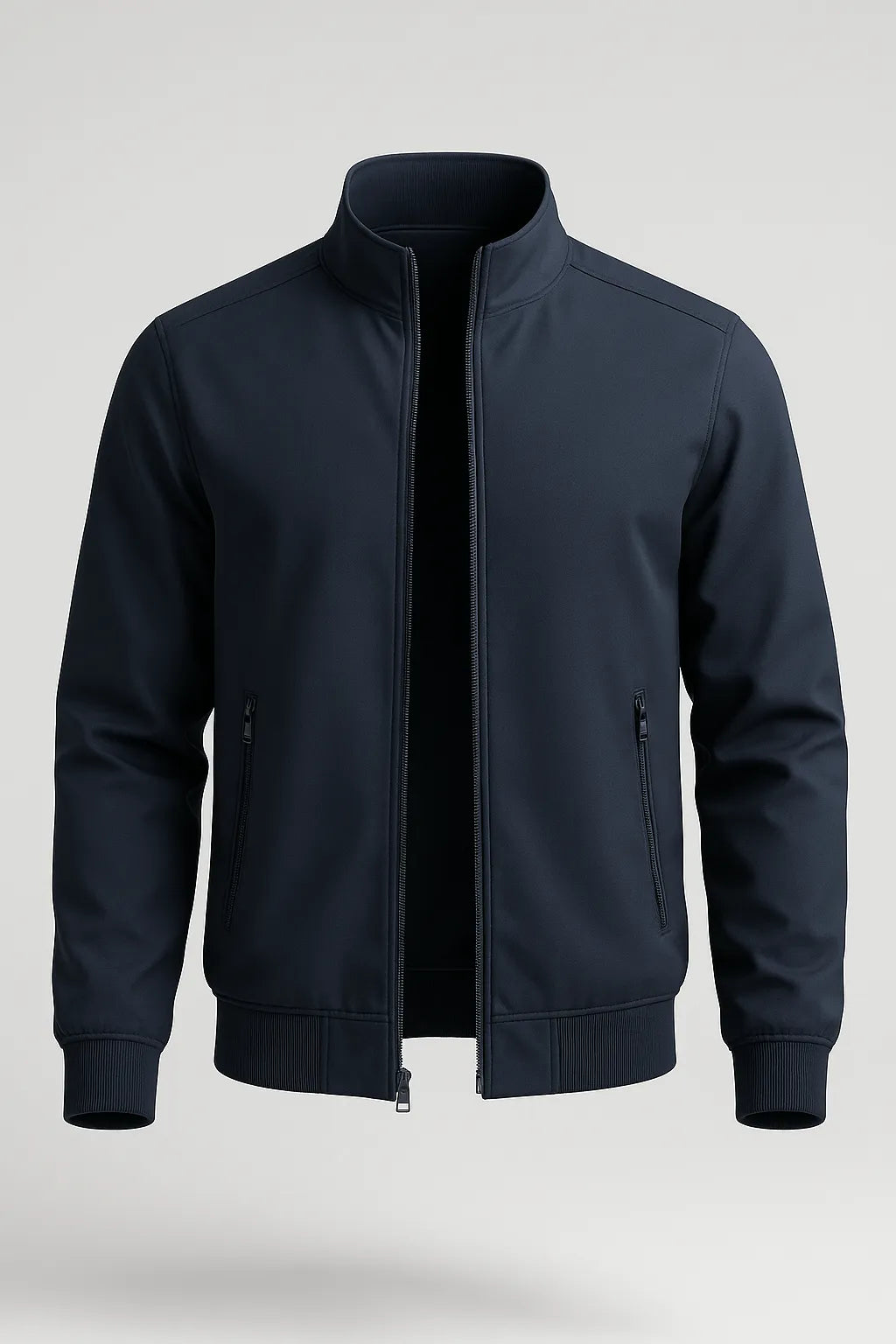 NOUVEAU RICHE Klassische Dunkelblaue Bomberjacke Für Herren Mit Reißverschluss Leichte Übergangsjacke Aus Strapazierfähigem Polyester Mit Taschen Und Gerippten Kanten