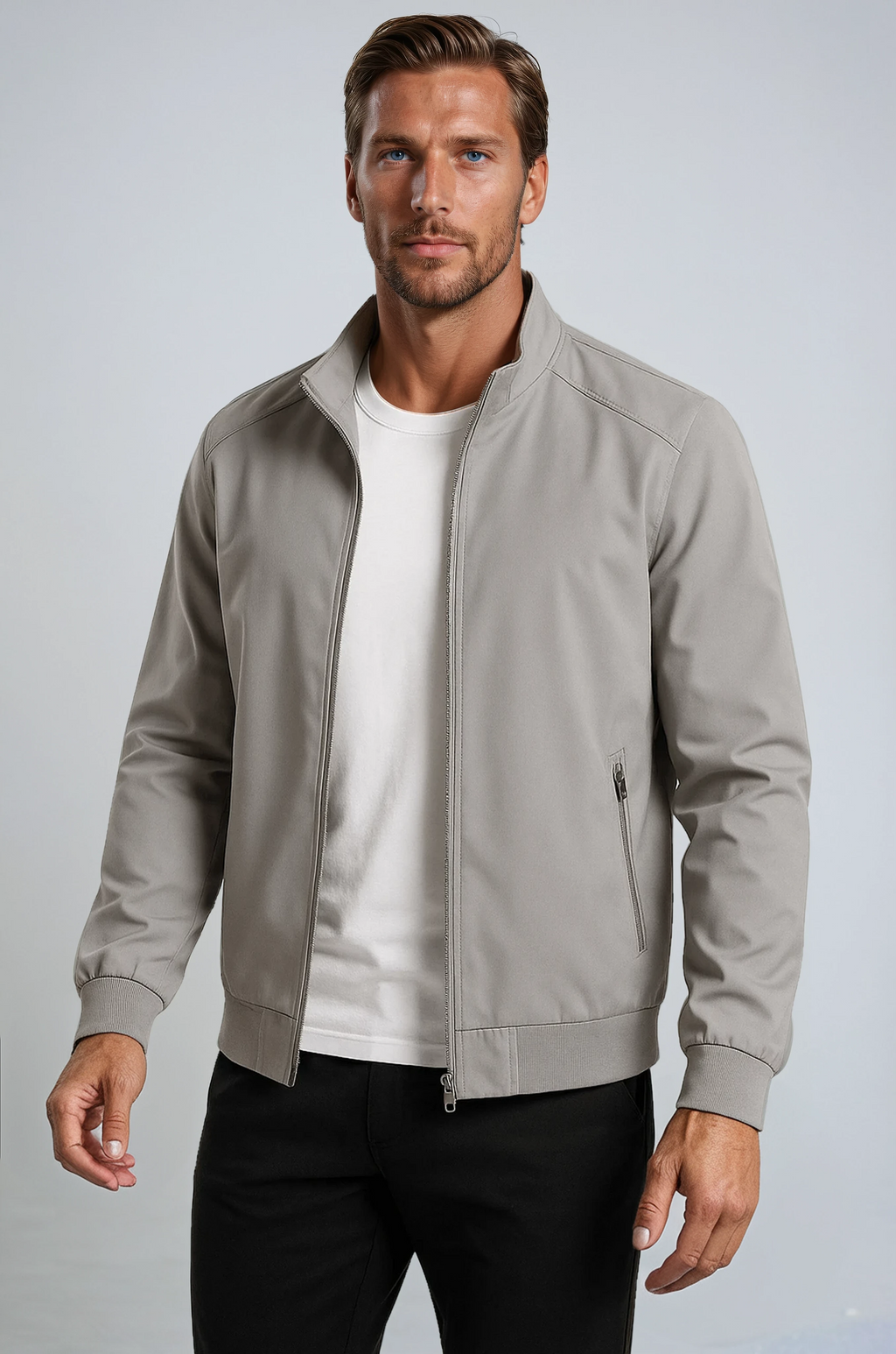NOUVEAU RICHE Klassische Graue Bomberjacke Für Herren Leichte Freizeitjacke Mit Reißverschluss Und Taschen Ideal Für Übergangswetter XXL