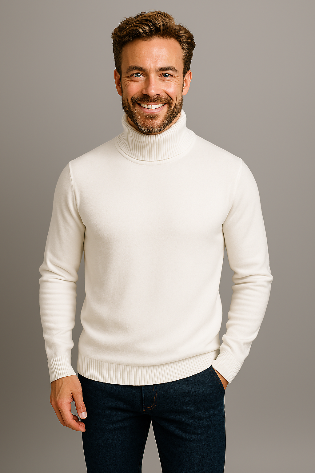 NOUVEAU RICHE Herren Klassischer Rollkragenpullover Aus Strick Warm Bequem Weiß