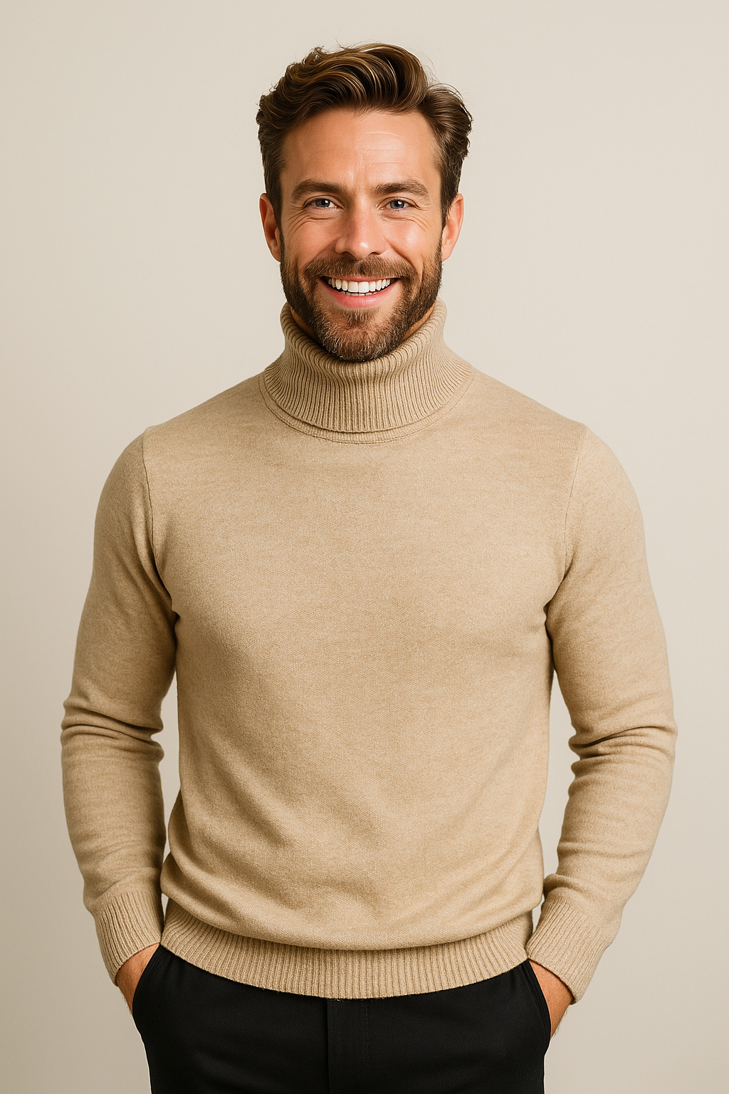 NOUVEAU RICHE Herren Klassischer Rollkragenpullover Aus Strick Warm Bequem Khaki
