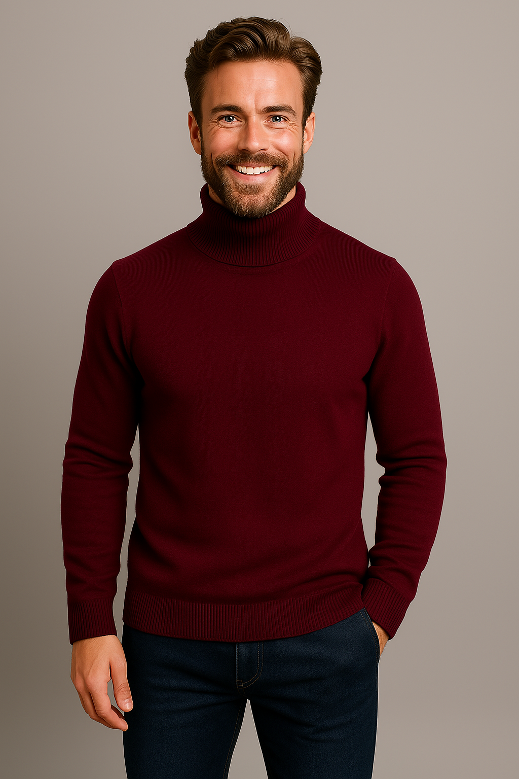 NOUVEAU RICHE Herren Klassischer Rollkragenpullover Aus Strick Warm Bequem Rot