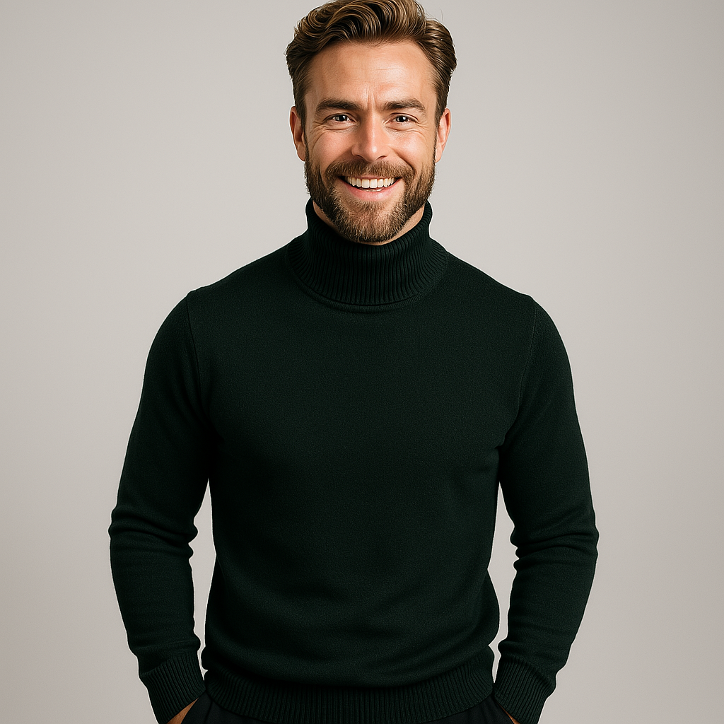 NOUVEAU RICHE Herren Klassischer Rollkragenpullover Aus Strick Warm Bequem Dunkelgrün