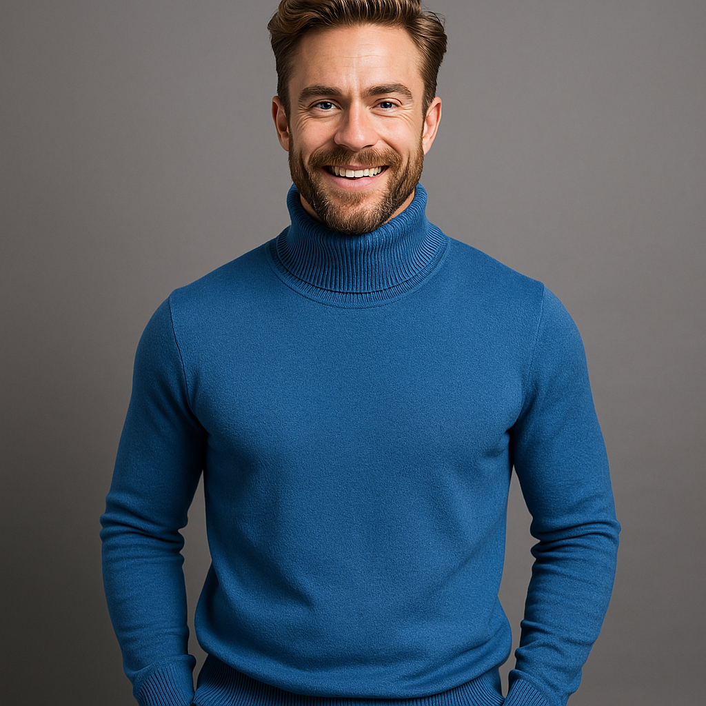 NOUVEAU RICHE Herren Klassischer Rollkragenpullover Aus Strick Warm Bequem Hellblau