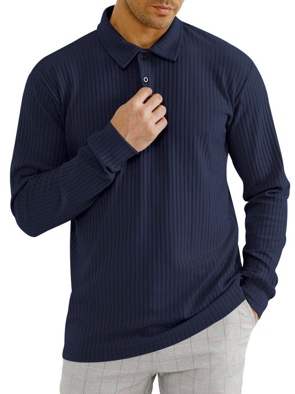 NOUVEAU RICHE Klassisches, lässiges Langarm-Poloshirt für Herren Marineblau